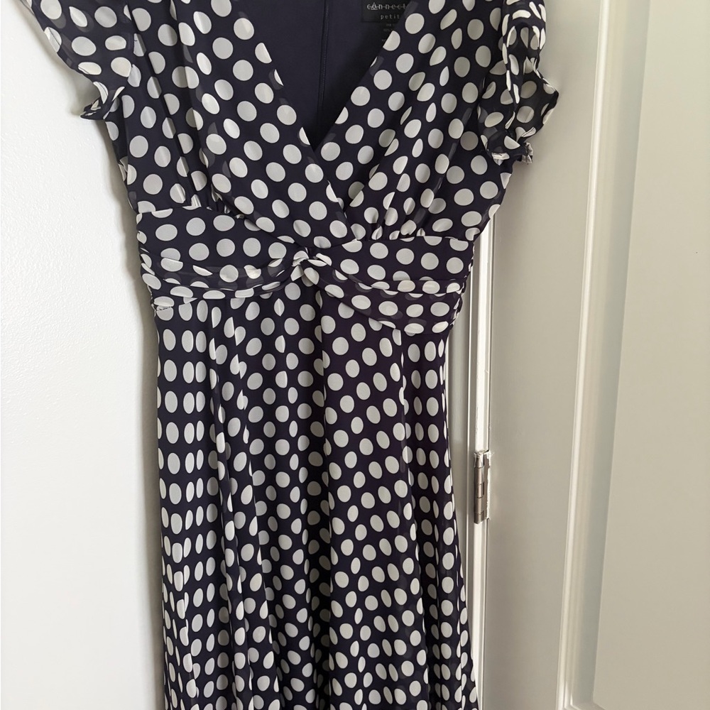 connected apparel Navy and White Polka Dot Midi Wrap Dress